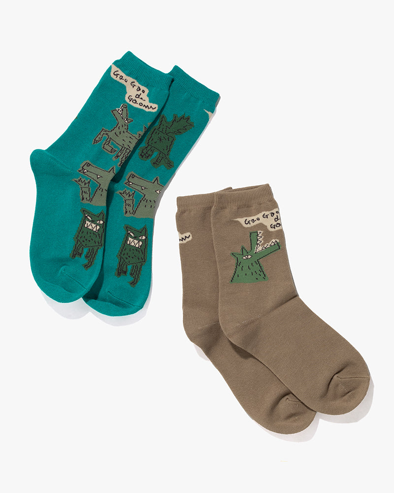 Socks, Bisque, CDF Etendue, Set of Two Pairs, Green Wolf