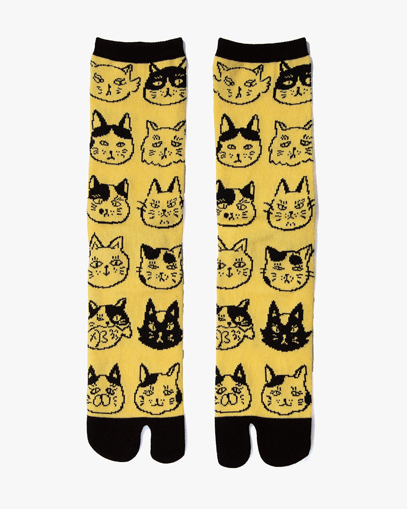 Wa Modern, Tabi Socks, Crew, Yellow and Cats (M/L)