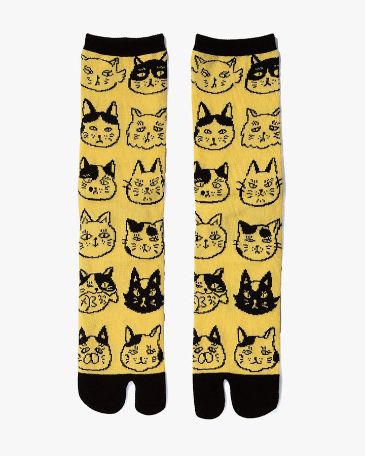 Wa Modern, Tabi Socks, Crew, Yellow and Cats (M/L)