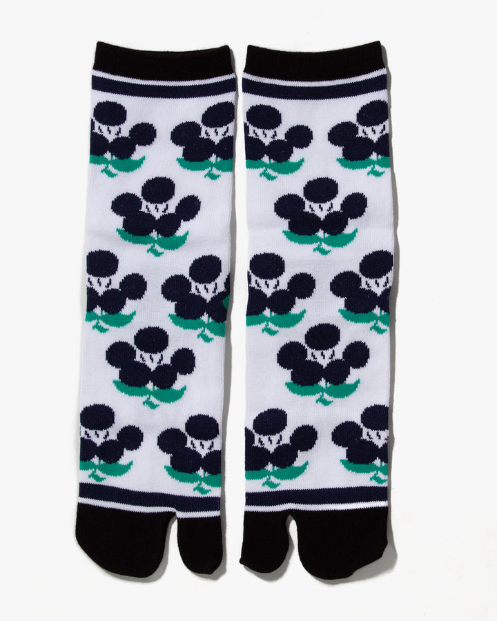 Wa Modern, Tabi Socks, Crew, White with Indigo Abstract Flowers (S/M)