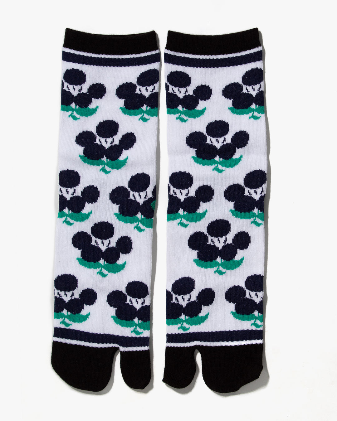 Wa Modern, Tabi Socks, Crew, White with Indigo Abstract Flowers (S/M)