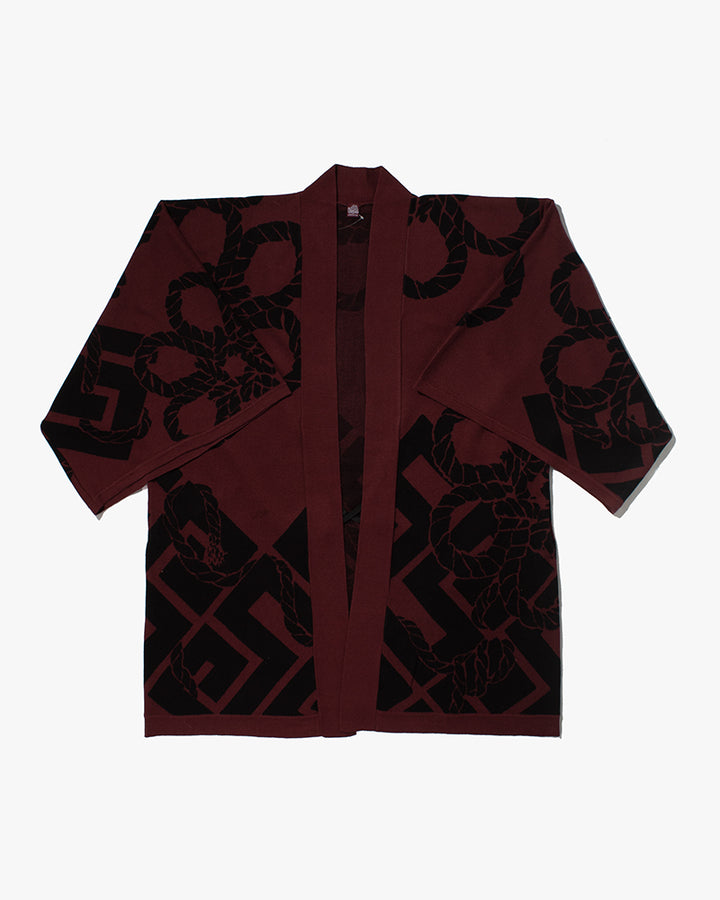Wa-Modern, Cardigan Robe, Burgundy with Black Nawa