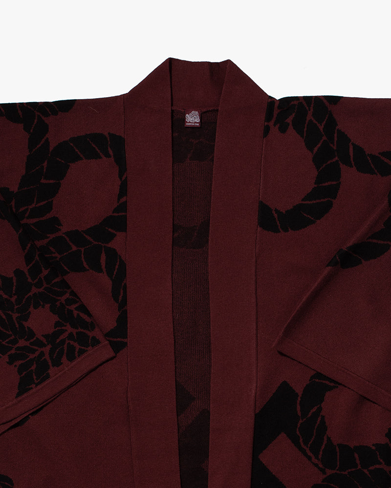 Wa-Modern, Cardigan Robe, Burgundy with Black Nawa