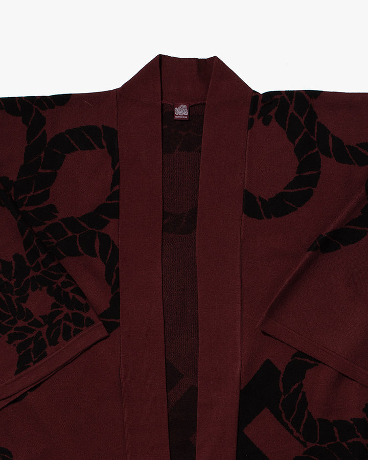 Wa-Modern, Cardigan Robe, Burgundy with Black Nawa