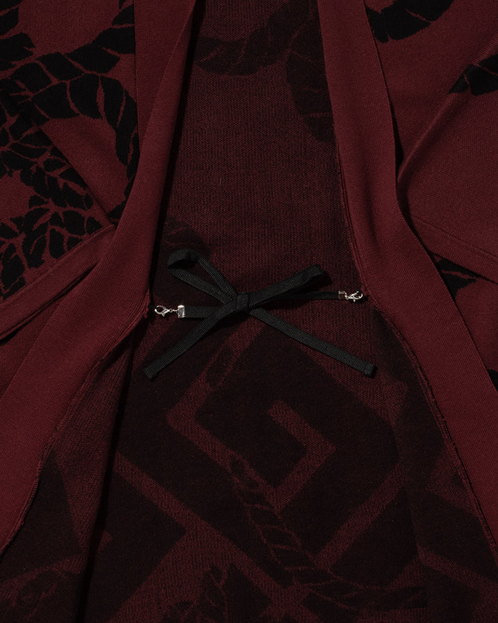 Wa-Modern, Cardigan Robe, Burgundy with Black Nawa