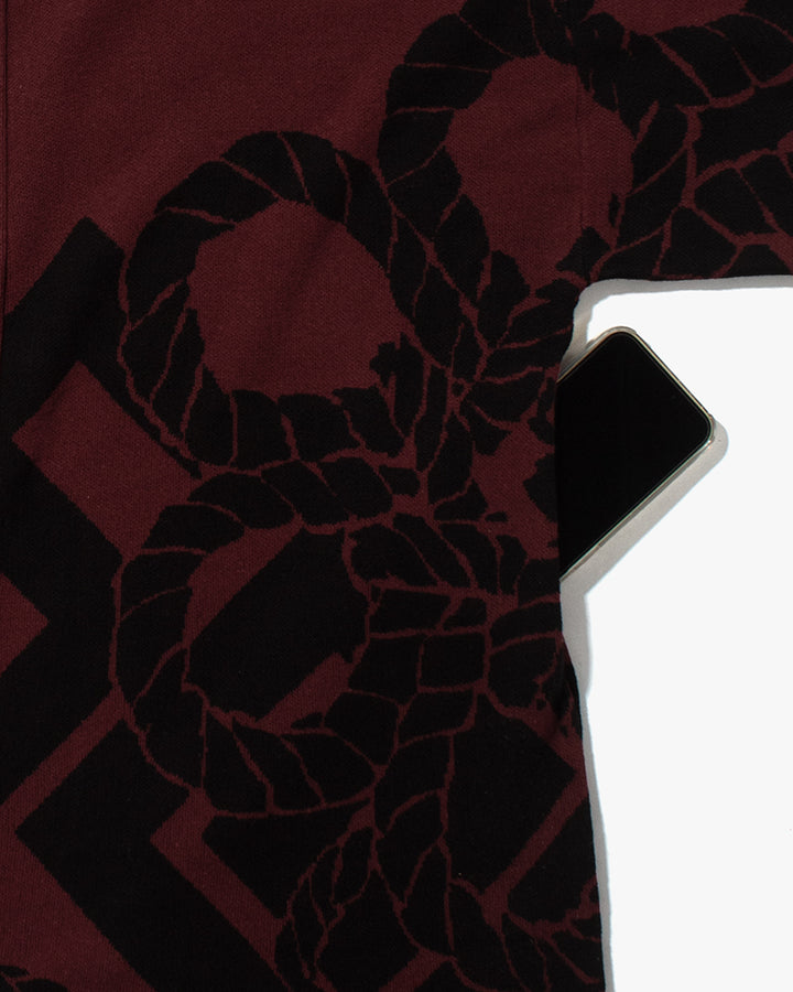 Wa-Modern, Cardigan Robe, Burgundy with Black Nawa