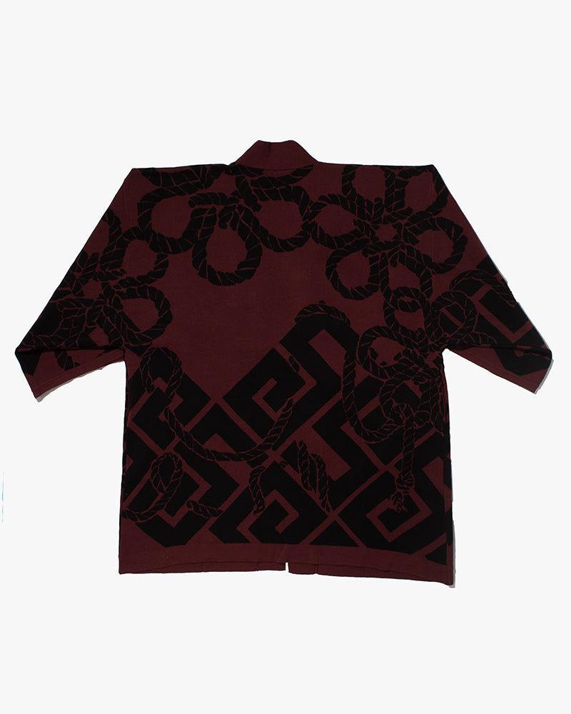 Wa-Modern, Cardigan Robe, Burgundy with Black Nawa