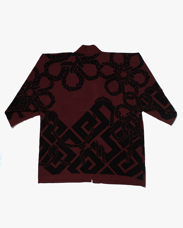 Wa-Modern, Cardigan Robe, Burgundy with Black Nawa