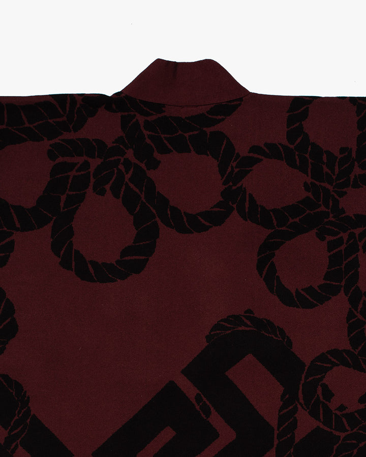 Wa-Modern, Cardigan Robe, Burgundy with Black Nawa