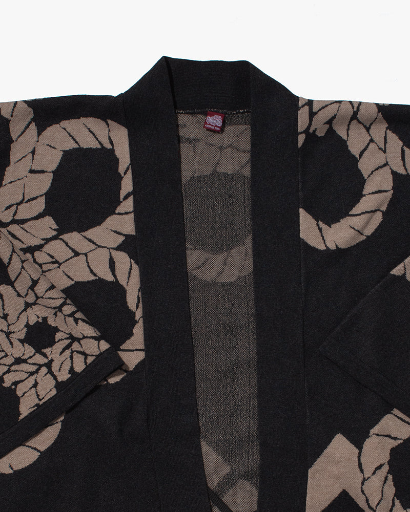 Wa-Modern, Cardigan Robe, Charcoal with Beige Nawa