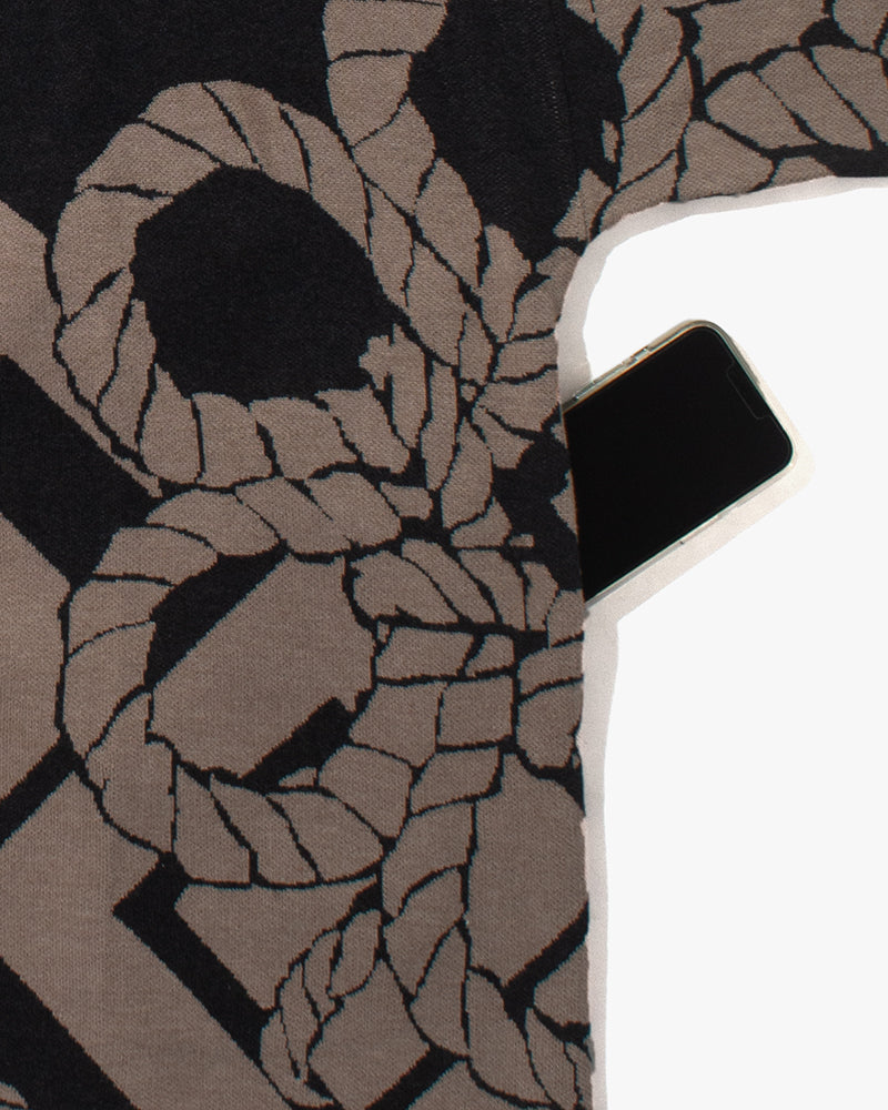 Wa-Modern, Cardigan Robe, Charcoal with Beige Nawa