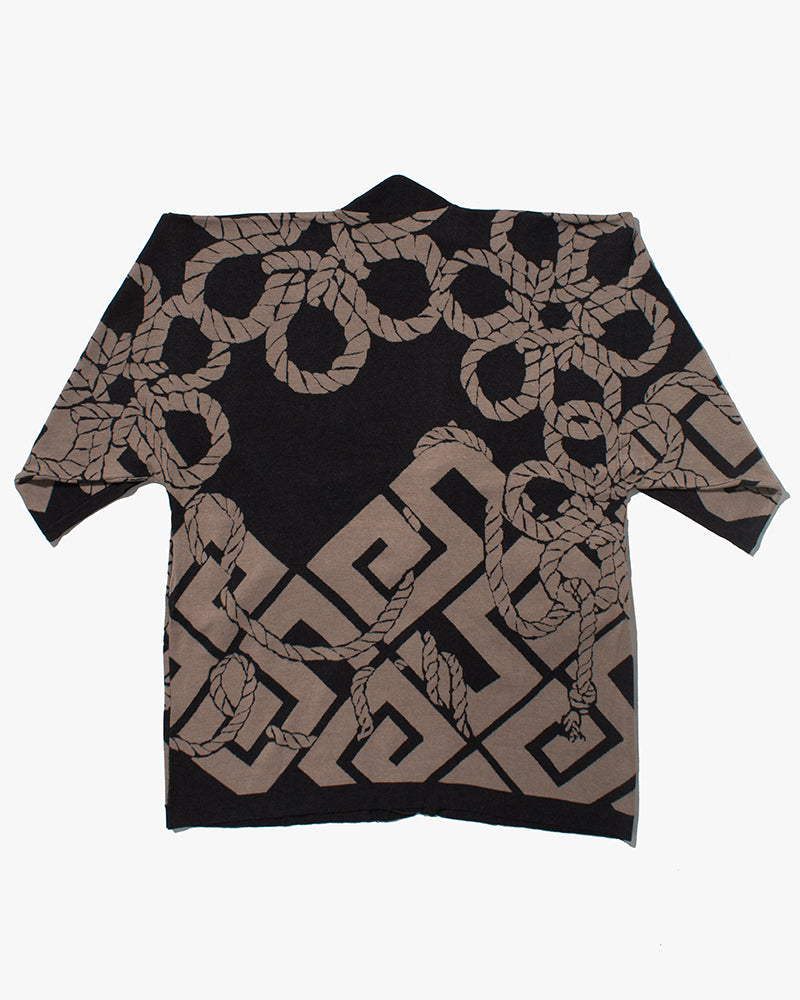 Wa-Modern, Cardigan Robe, Charcoal with Beige Nawa