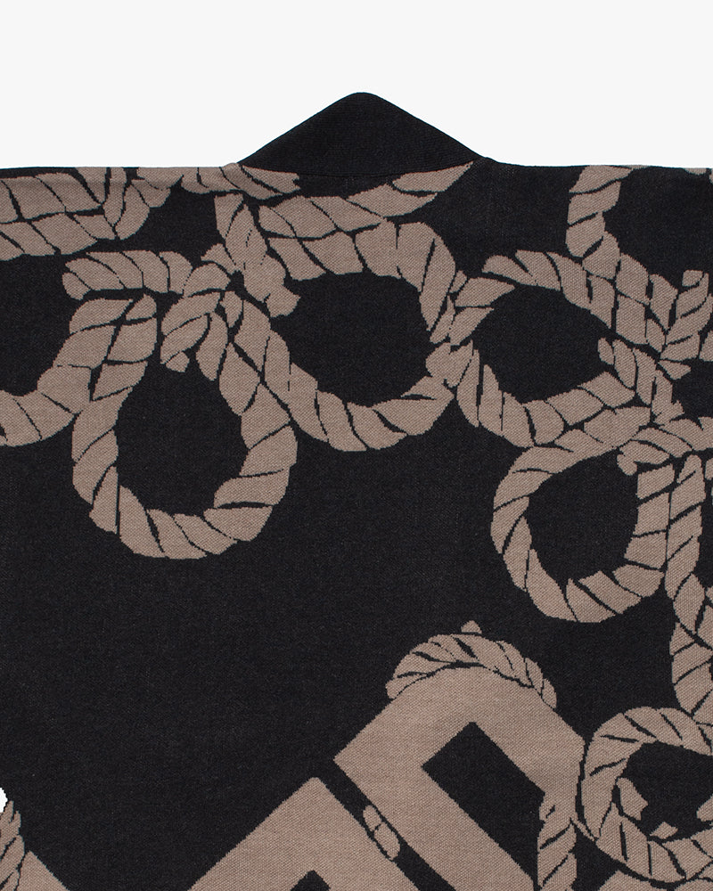 Wa-Modern, Cardigan Robe, Charcoal with Beige Nawa