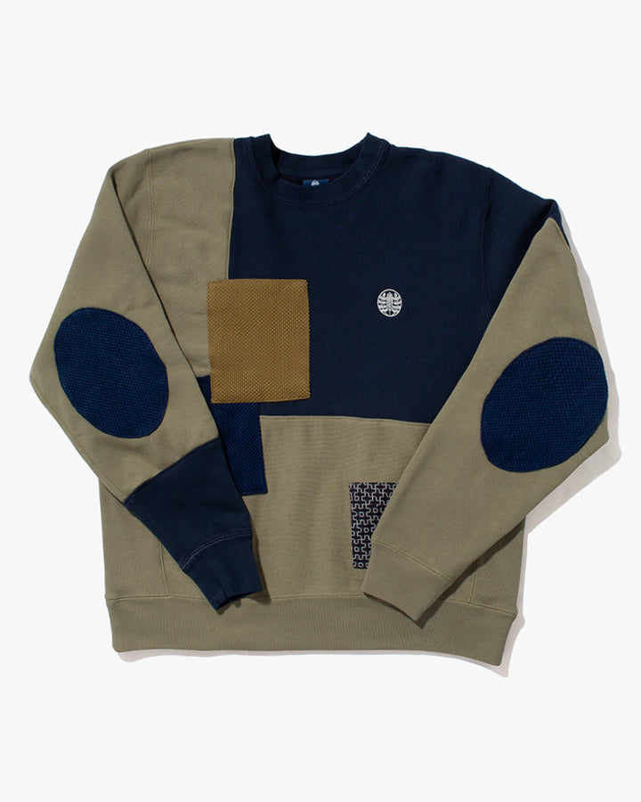 Kiriko Original Crewneck, Two Tone, Printed Daruma, Navy with Green