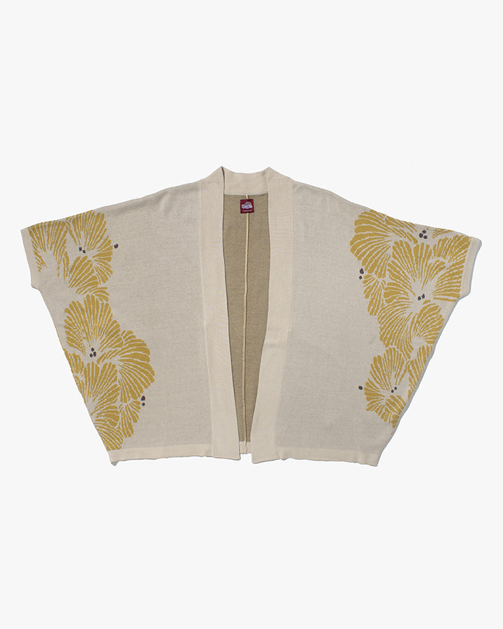 Wa-Modern, Cardigan Haori, Cream with Yellow Ginkgo Leaves