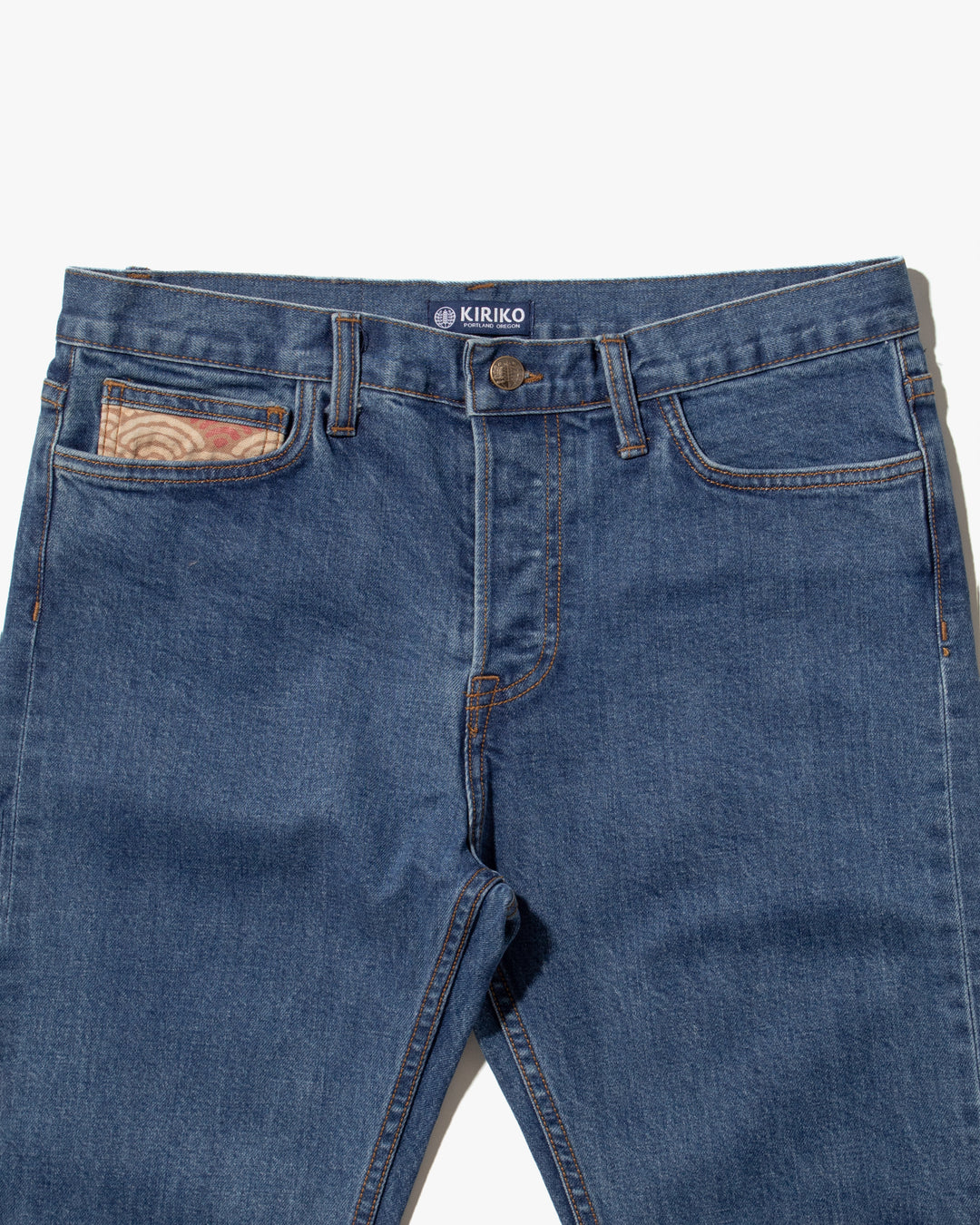 Kiriko Original Denim Jeans, US Made 12.5 oz. Premium Selvedge, Bleached Wash, Seigaiha