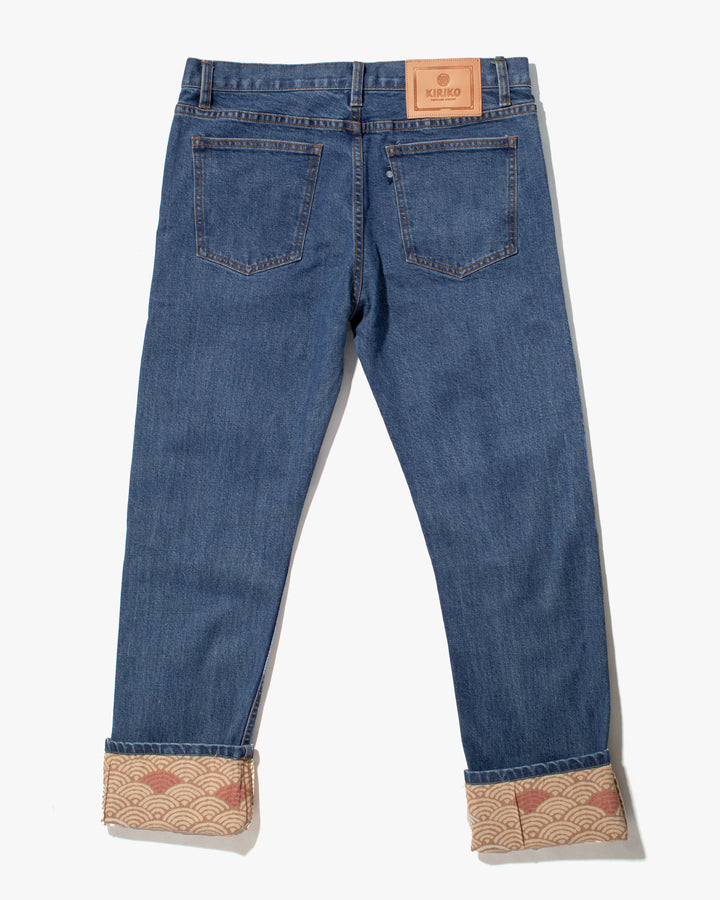 Kiriko Original Denim Jeans, US Made 12.5 oz. Premium Selvedge, Bleached Wash, Seigaiha
