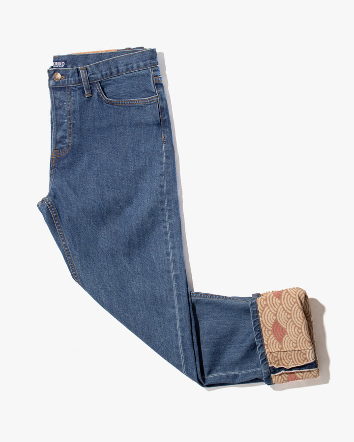 Kiriko Original Denim Jeans, US Made 12.5 oz. Premium Selvedge, Bleached Wash, Seigaiha