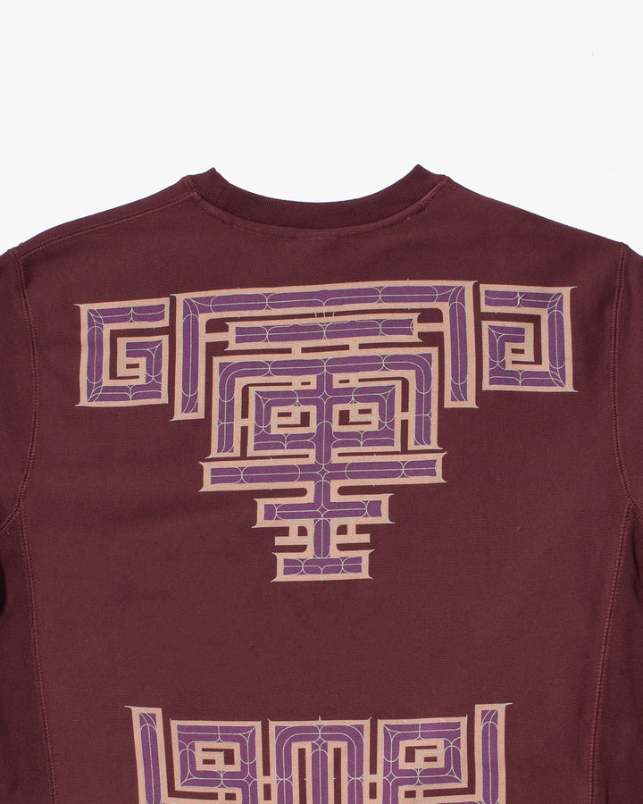 Kiriko Original Crewneck, Printed Ainu, Maroon