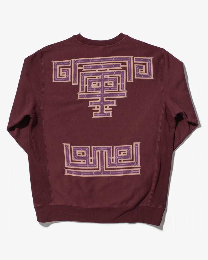 Kiriko Original Crewneck, Printed Ainu, Maroon