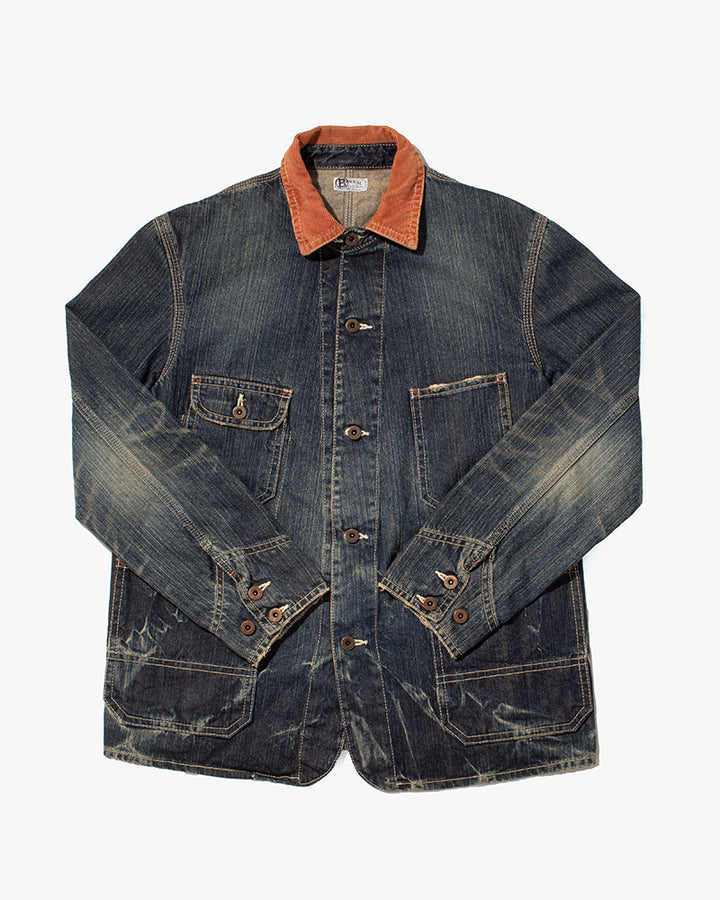 Japanese Repro Chore Coat, Eternal, Denim with Orange Corduroy Collar - M