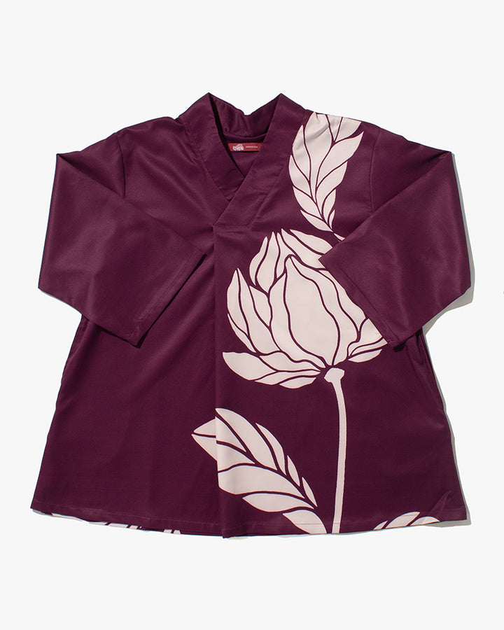 Wa-Modern Tunic, Maroon with Pink Gentian Flower