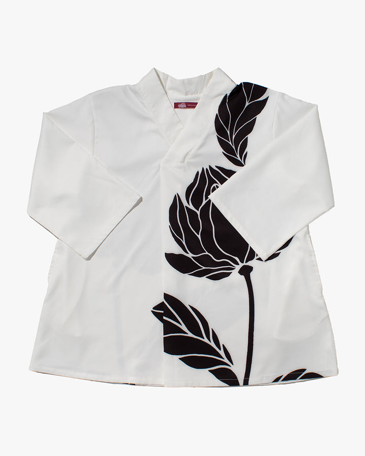 Wa-Modern Tunic, White with Black Gentian Flower