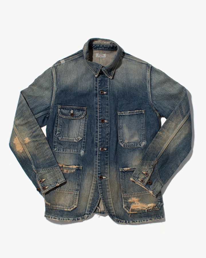 Japanese Repro Denim Chore Coat, Eternal, Distressed Detailing - L