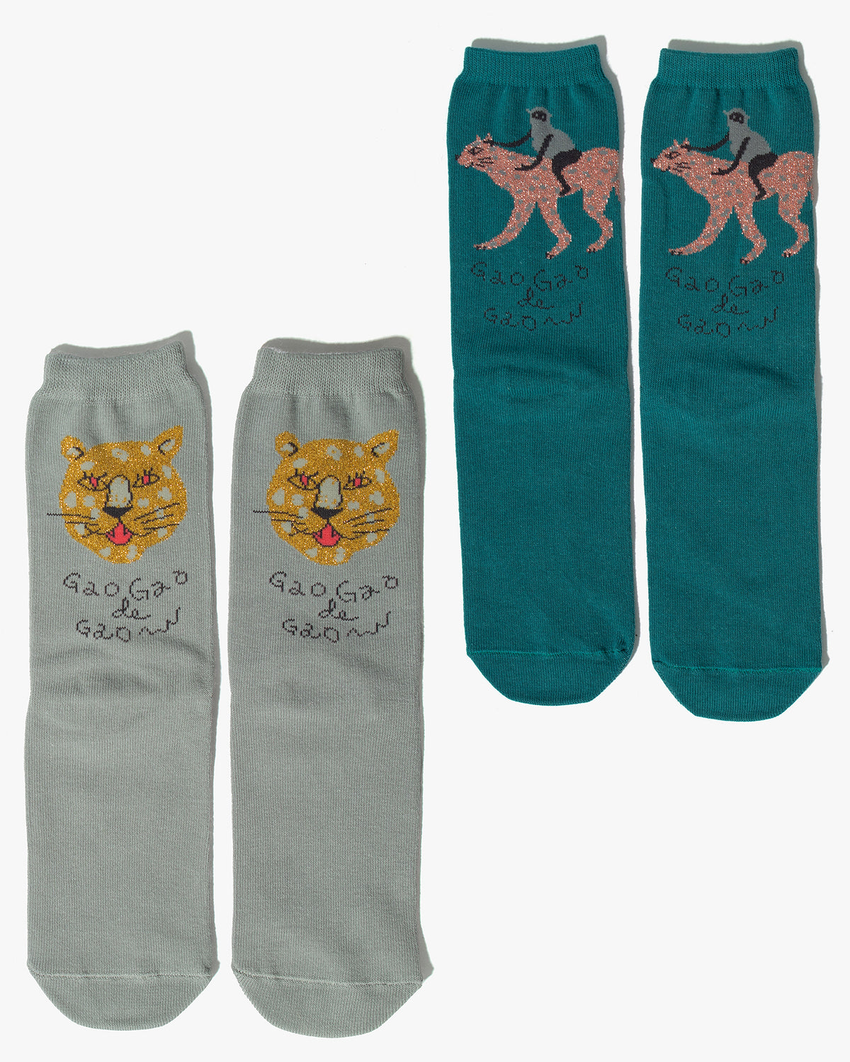 Socks, Bisque, CDF Etendue, Set of Two Pairs, Glittery Leopard and Monkey