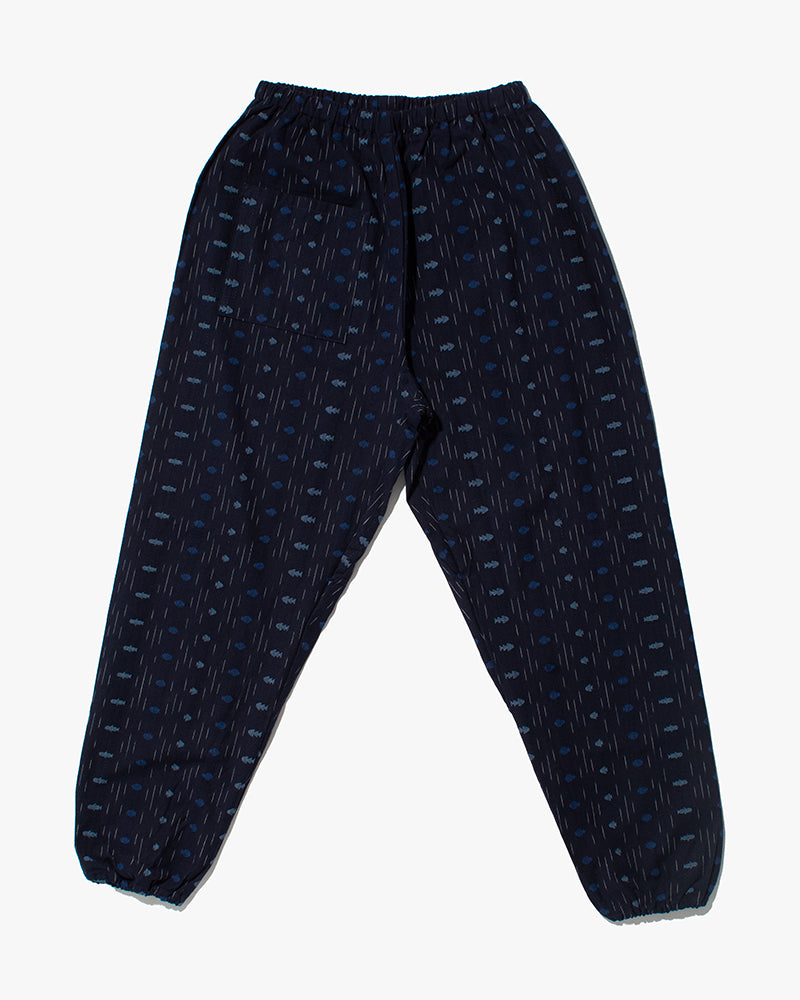 Monpe Pants, Women's, Indigo with Shades of Blue with Fish and Faded Shima