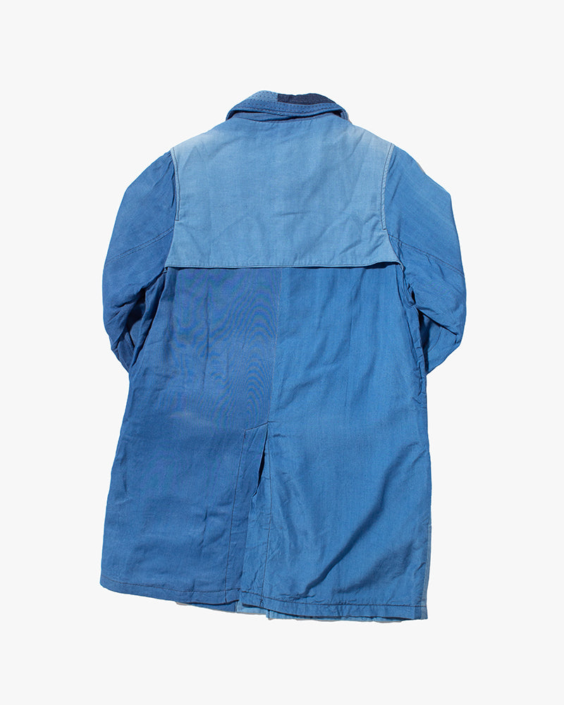 Japanese Repro Chore Coat, Funset, Patchwork Denim with Sashiko Collar - S