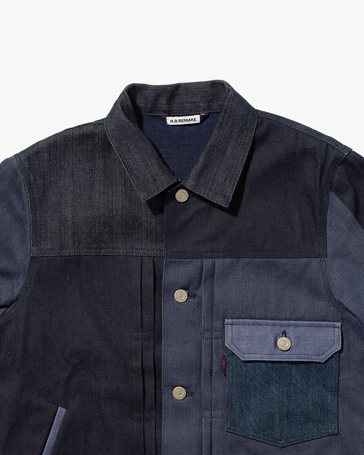 Japanese Repro Type I Trucker Jacket, HR Remake, Patchwork Dark Denim - S