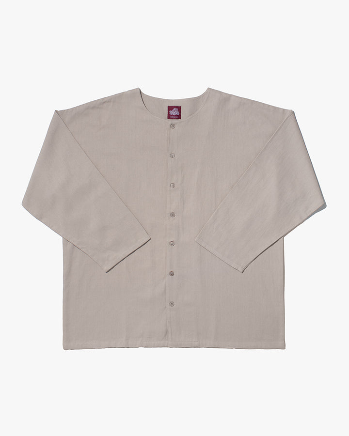 Wa-Modern, Herringbone Button Down Tunic Shirt, Bone