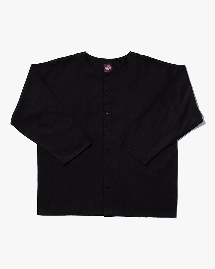 Wa-Modern, Herringbone Button Down Tunic Shirt, Black