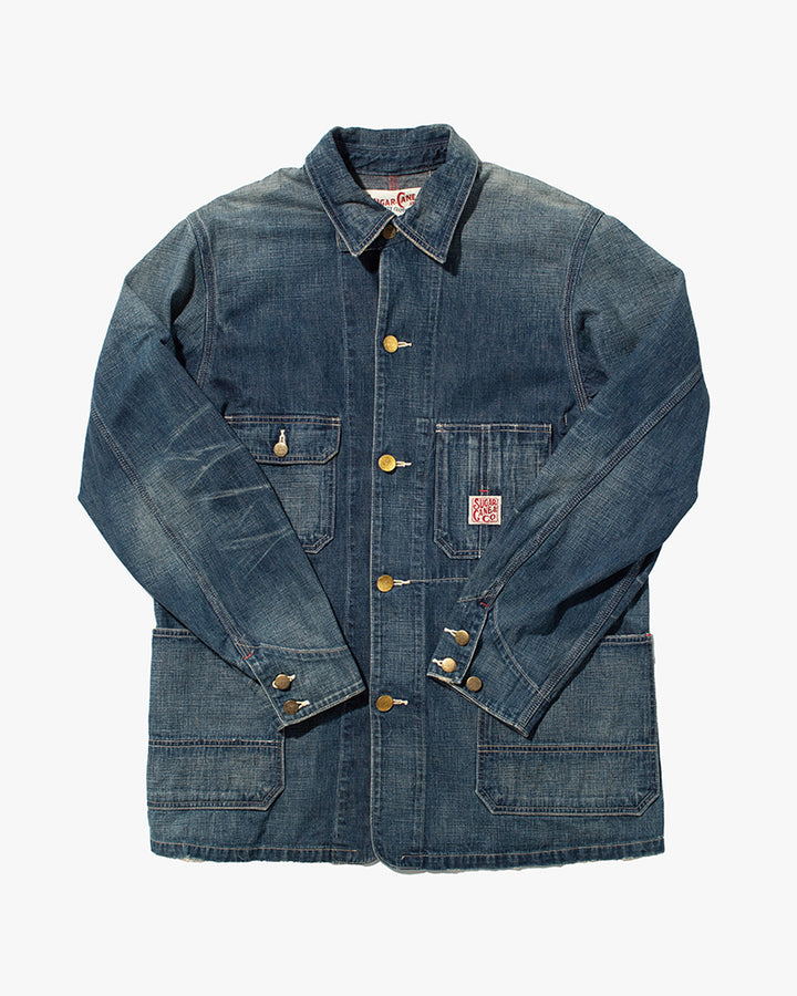 Japanese Repro Chore Coat, Sugar Cane & Co, Denim with Gold Buttons - L