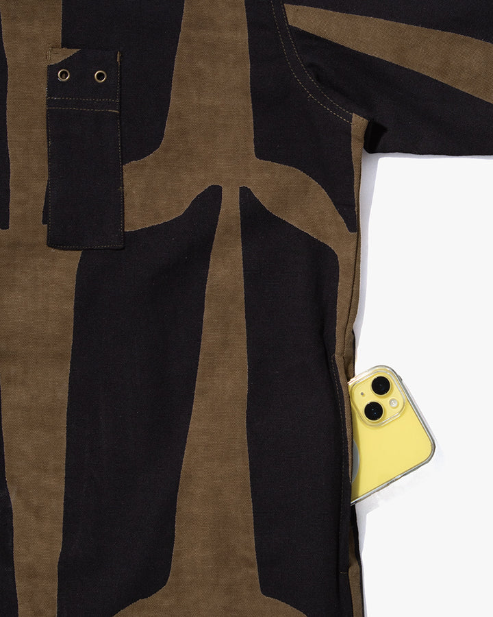 Wa-Modern, Button Down Tunic Shirt, Gold with Black Kugi