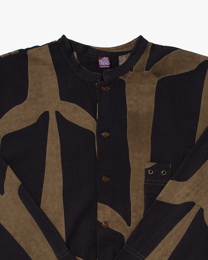 Wa-Modern, Button Down Tunic Shirt, Gold with Black Kugi