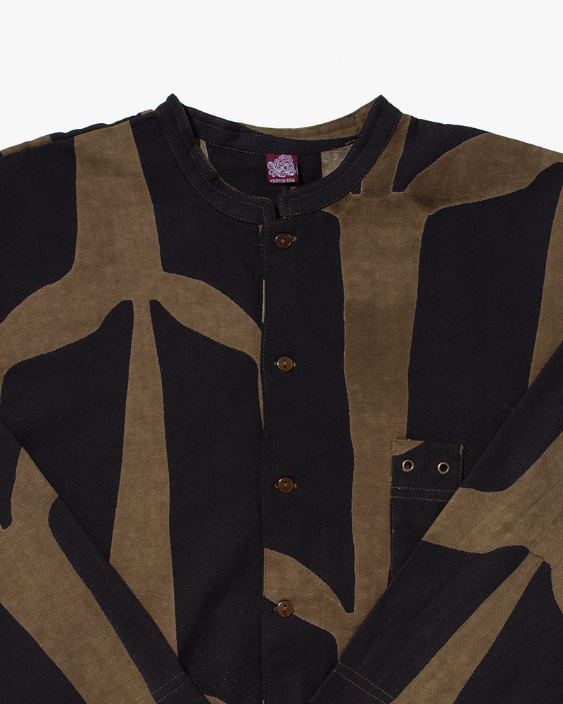 Wa-Modern, Button Down Tunic Shirt, Gold with Black Kugi