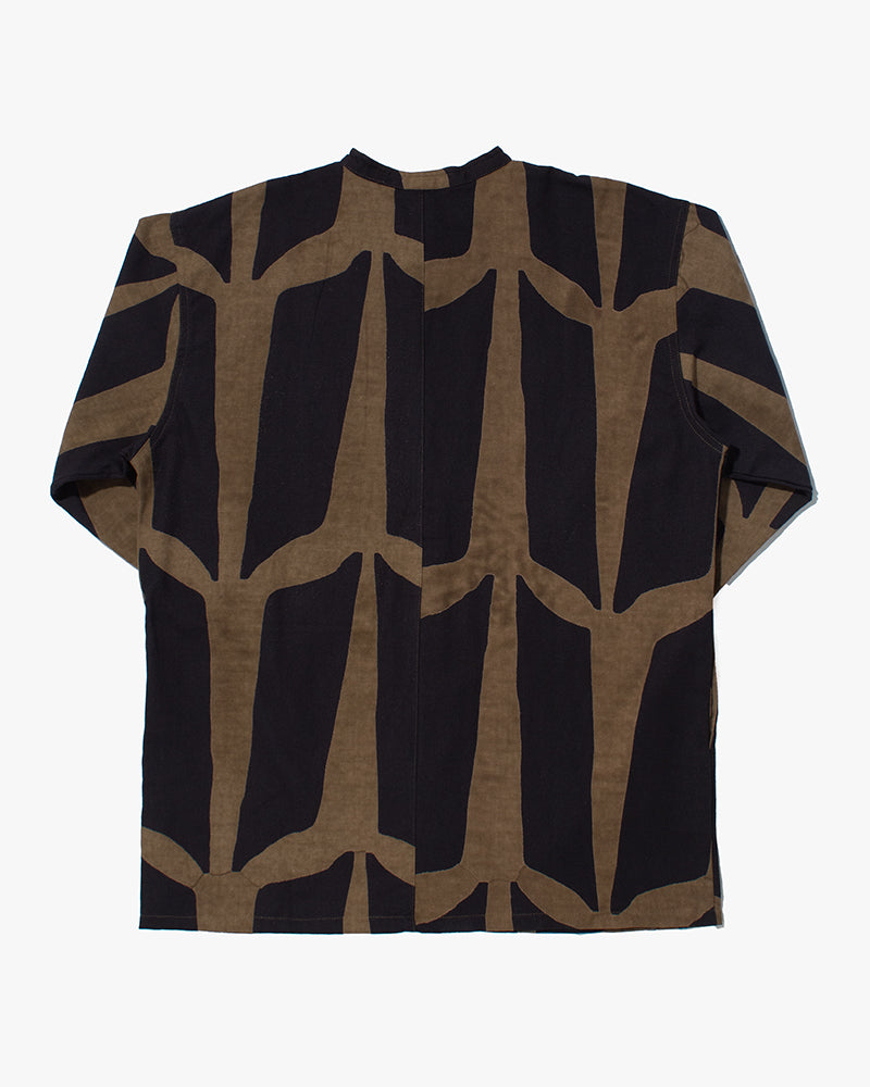 Wa-Modern, Button Down Tunic Shirt, Gold with Black Kugi