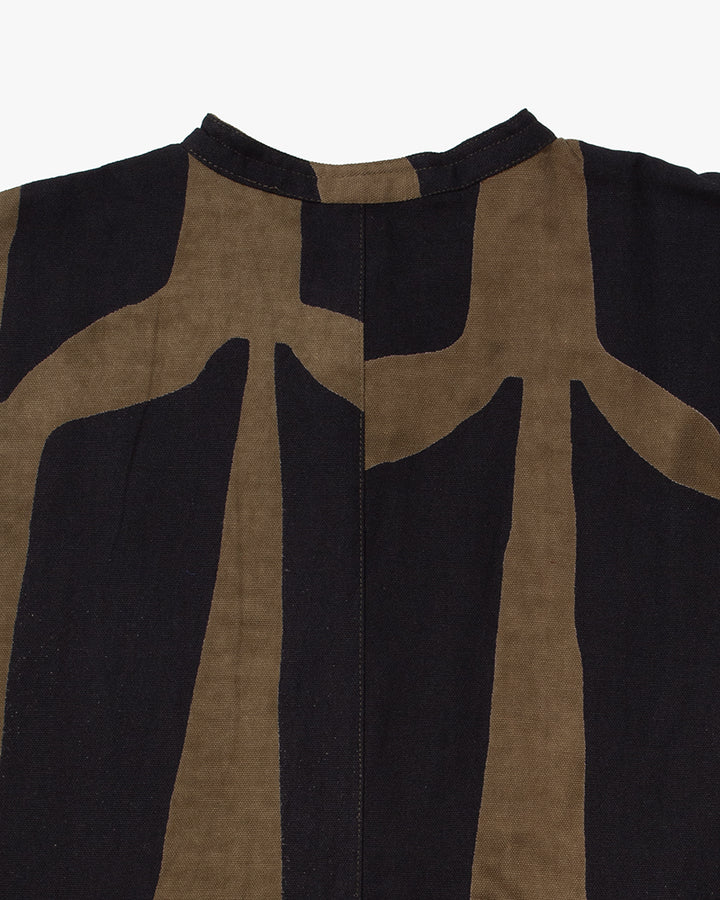 Wa-Modern, Button Down Tunic Shirt, Gold with Black Kugi