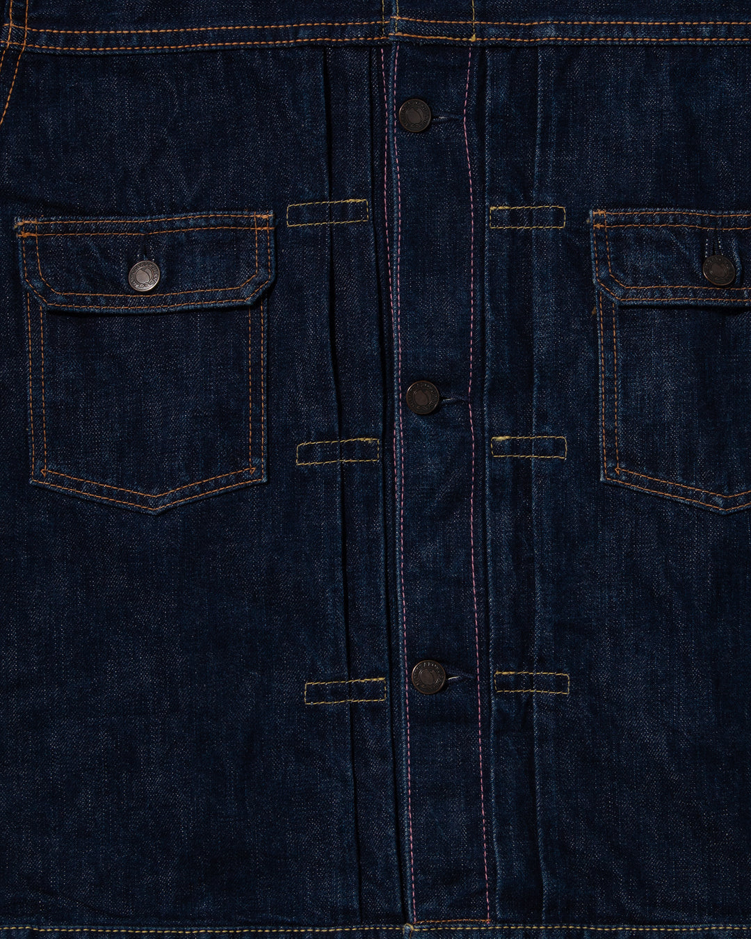 Japanese Repro Type II Denim Jacket, Momotaro Jeans, Front Pleats &amp; Pink Contrast Stitch - L