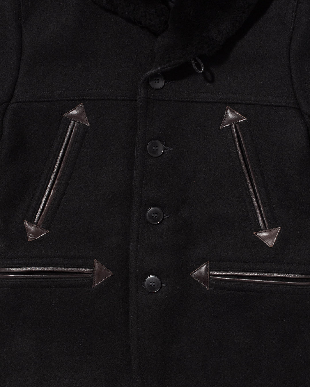 Japanese Repro Jacket, Gold, Wool Jacket, Black with Fur Collar - M