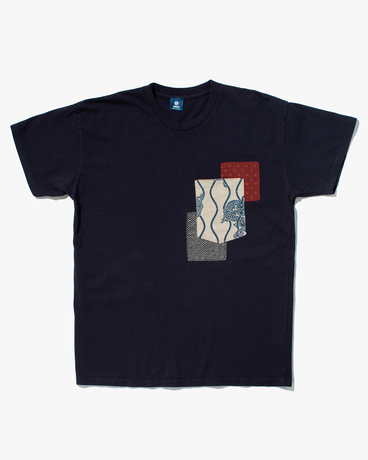 Kiriko Original Tee, 8oz Cotton, Patched Pocket Tee, Navy with Cream Dragon