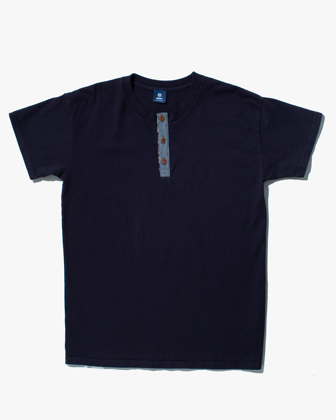 Kiriko Original Tee, 8oz Cotton, Henley Tee, Navy with Denim, Small Tsubaki