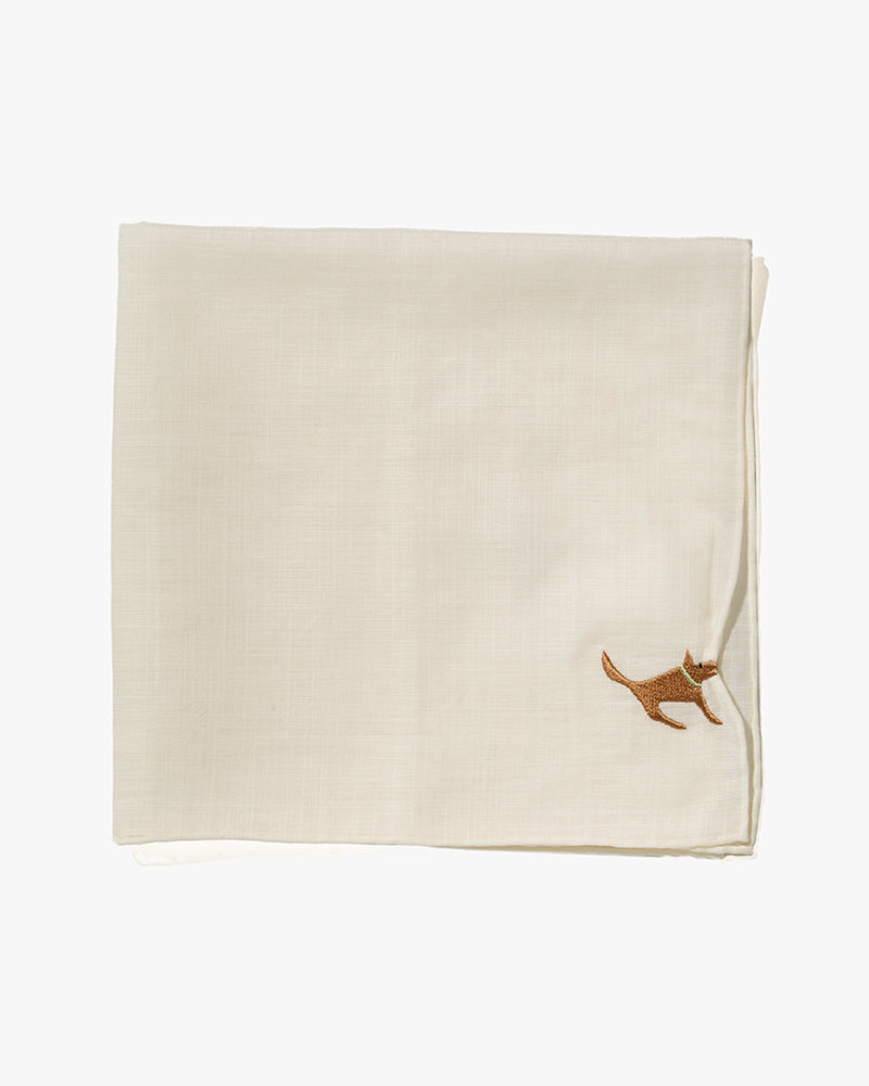 Japanese Handkerchief, Hikkomi, Cream with Brown Dog