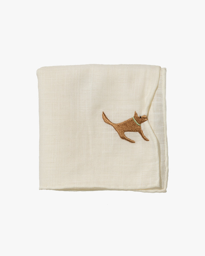 Japanese Handkerchief, Hikkomi, Cream with Brown Dog