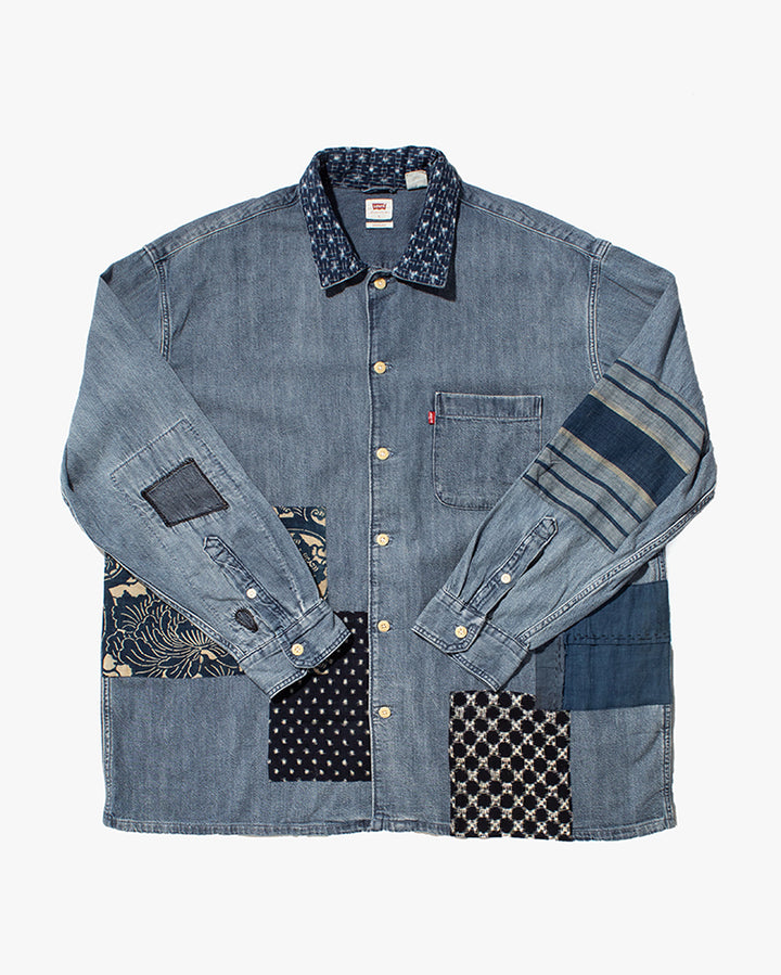 Kiriko Custom, One of a Kind Patched Levi's Denim Shirt, Kasuri and Katazome - B