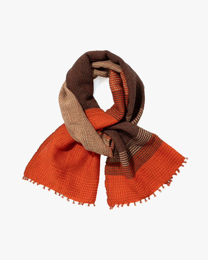 Kobo Oriza Muffler, Mojiri Weave, Multi-Toned, Orange and Warm Grey