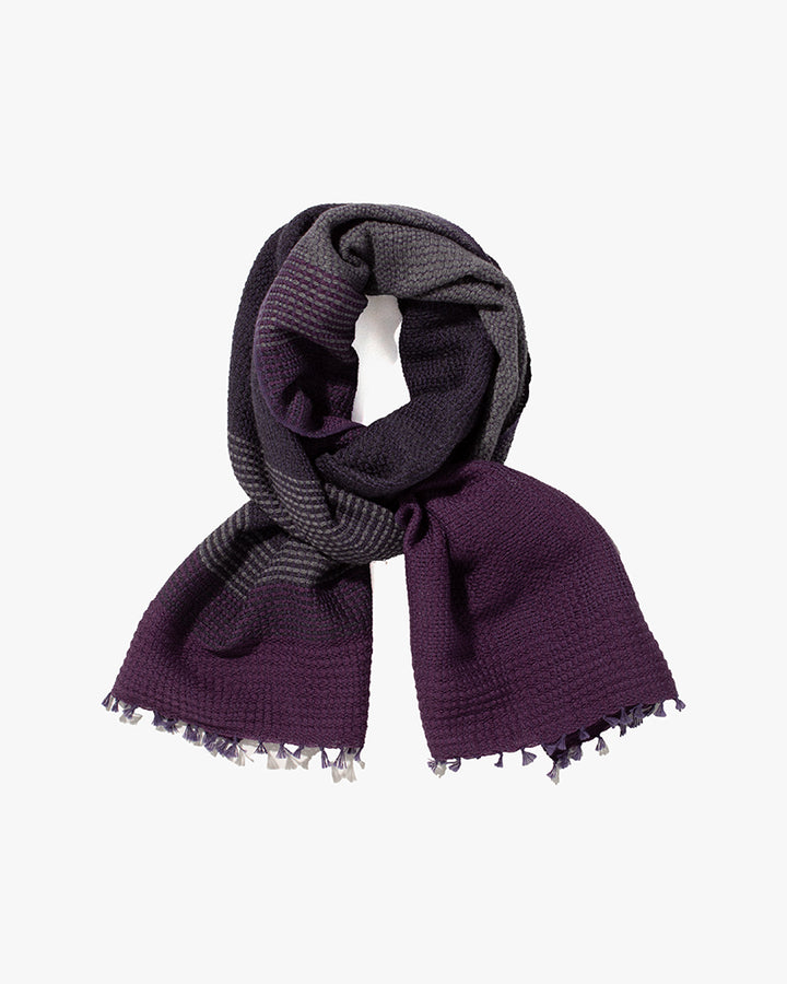 Kobo Oriza Muffler, Mojiri Weave, Multi-Toned, Royal Purple and Grey