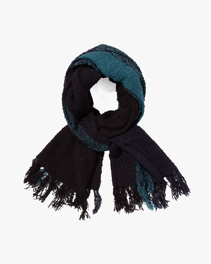 Kobo Oriza Scarf, Slub, Indigo with Black and Turquoise Accents